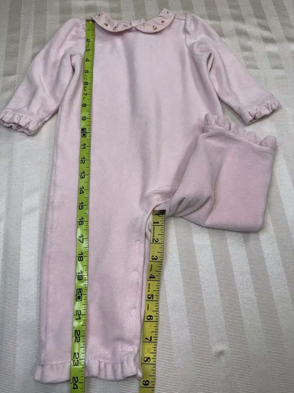 Gymboree Pink Cupcake Embroidered Velour Romper 12-18 Months Peter Pan Collar